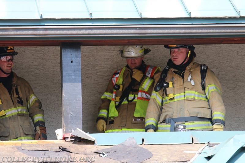 Building fire (Porch) DaVinci's Pub Collegeville Borough.
Overseeing the work from above.
Photo courtesy of Dan Miller.